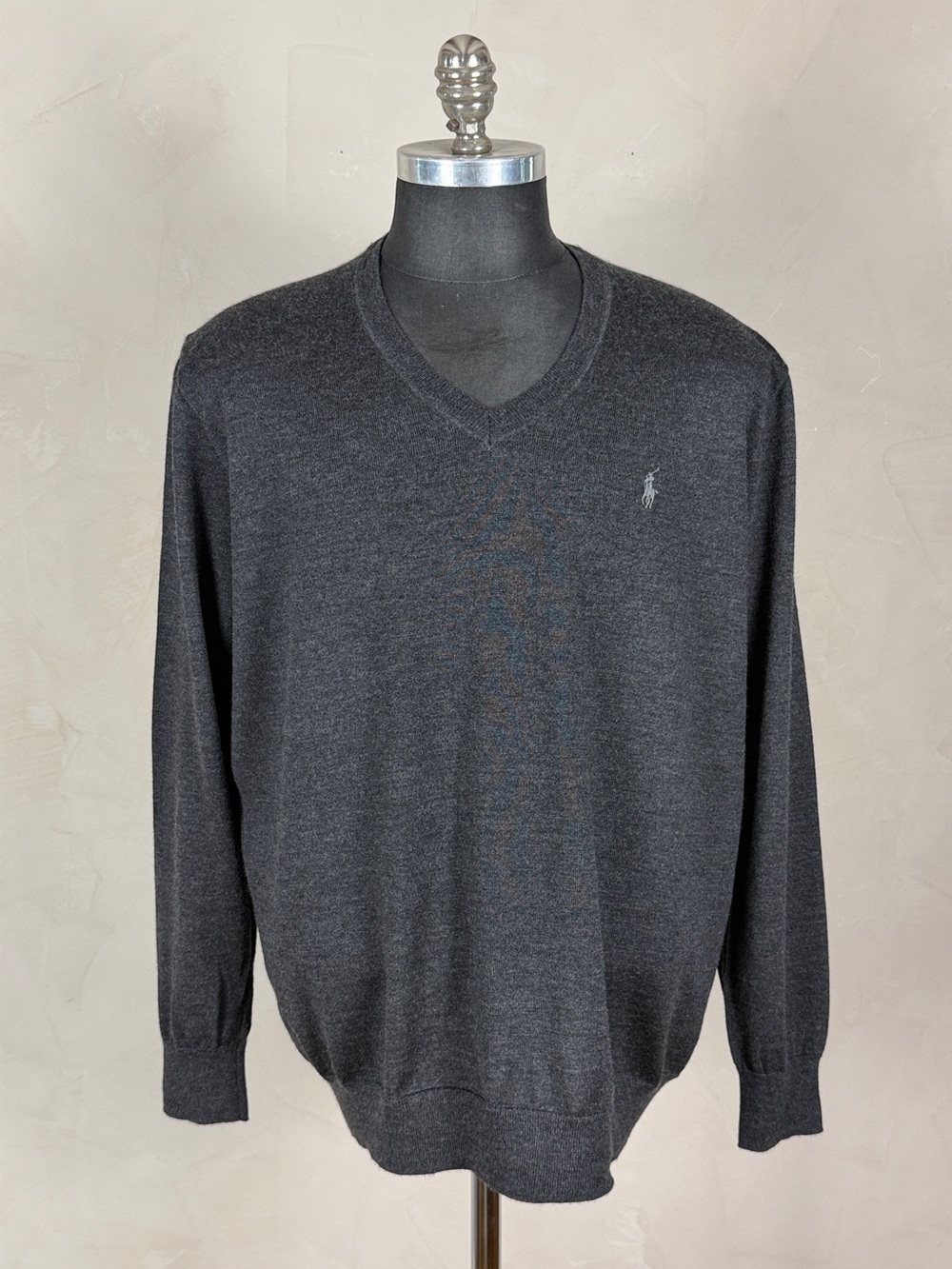 Polo Ralph Lauren Men’s 1XB Gray Washable Merino Wool V-Neck Sweater